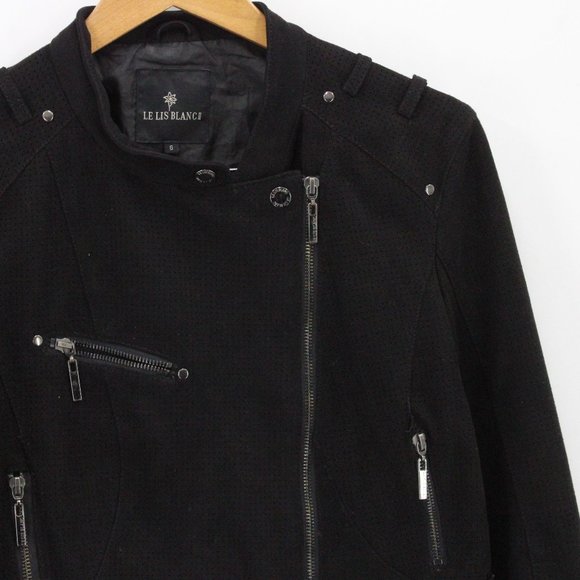 LE LIS BLANC Biker Jacket Womens Black Asymmetrical Zipper Cropped Size 6 - Picture 2 of 9